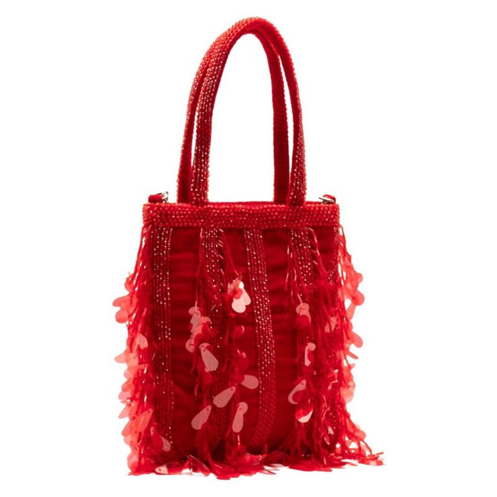 Frances Valentine Gatsby Mini Velvet Tote, Red - Picture 2 of 3